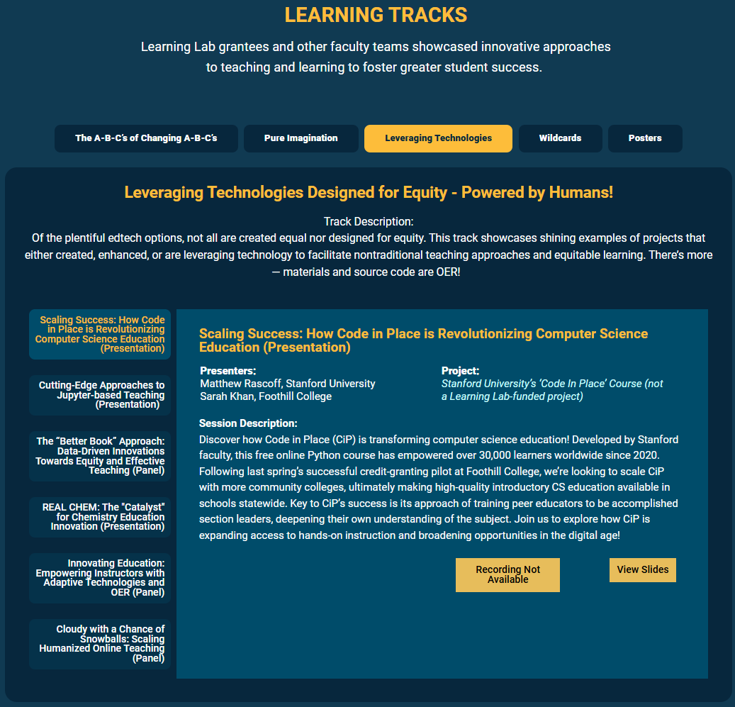 Conference presentation learning track segment